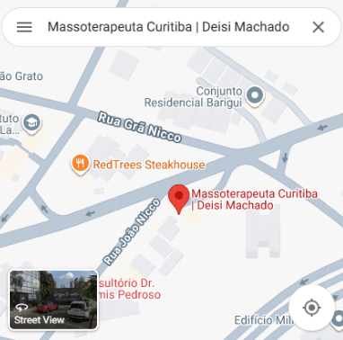Mapa do local onde Deisi atende seus pacientes e escreve seus artigos sobre massoterapia em curitiba.